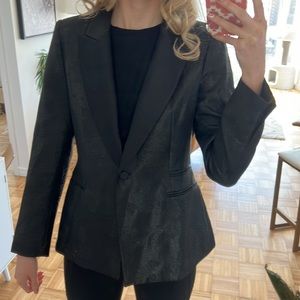 Zara Metallic Floral Tonal Black Blazer